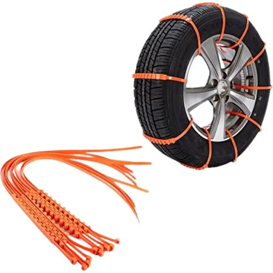 Pack of 10 Universal Nylon Snow Tire Chains (Orange) | 93.5cm Length
