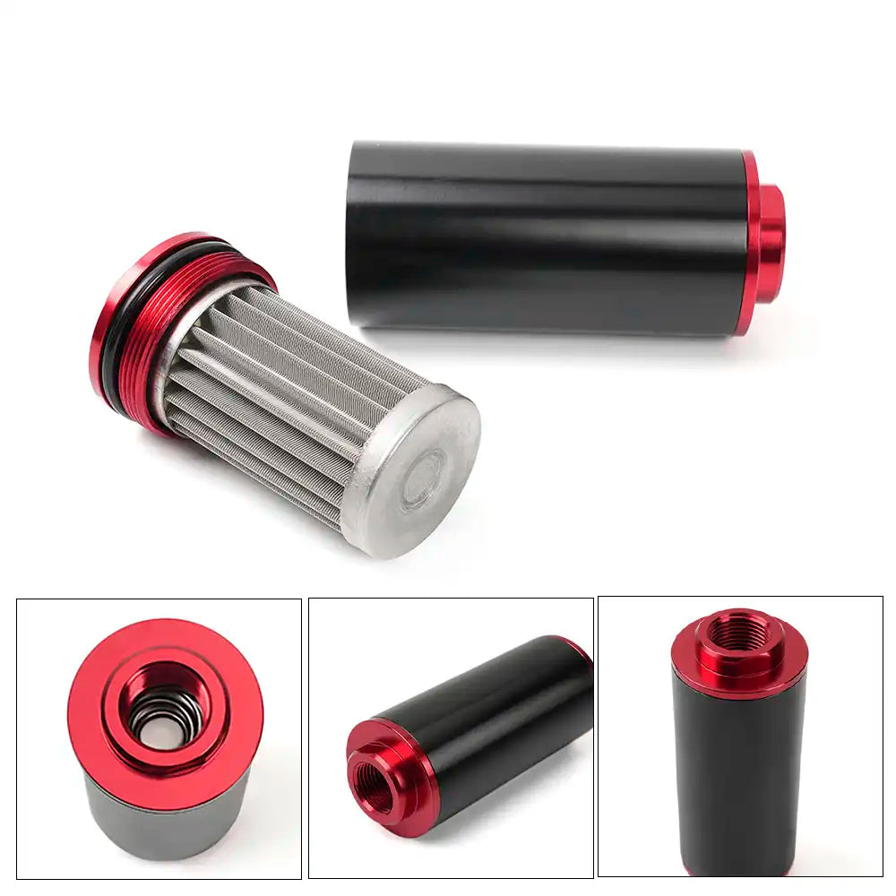Universal Racing In-Line Fuel Filter With AN8 Fittings Adapter 100 Micron