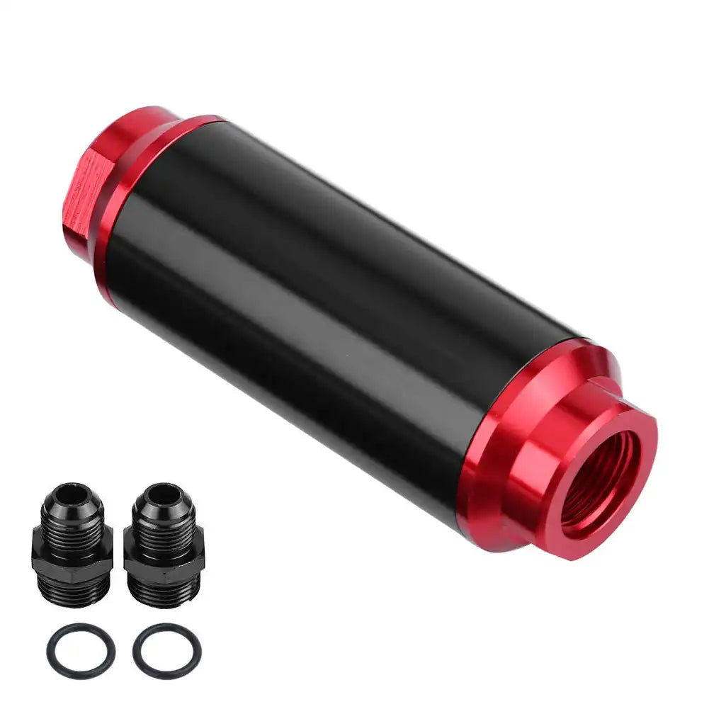 Universal Racing In-Line Fuel Filter With AN8 Fittings Adapter 100 Micron