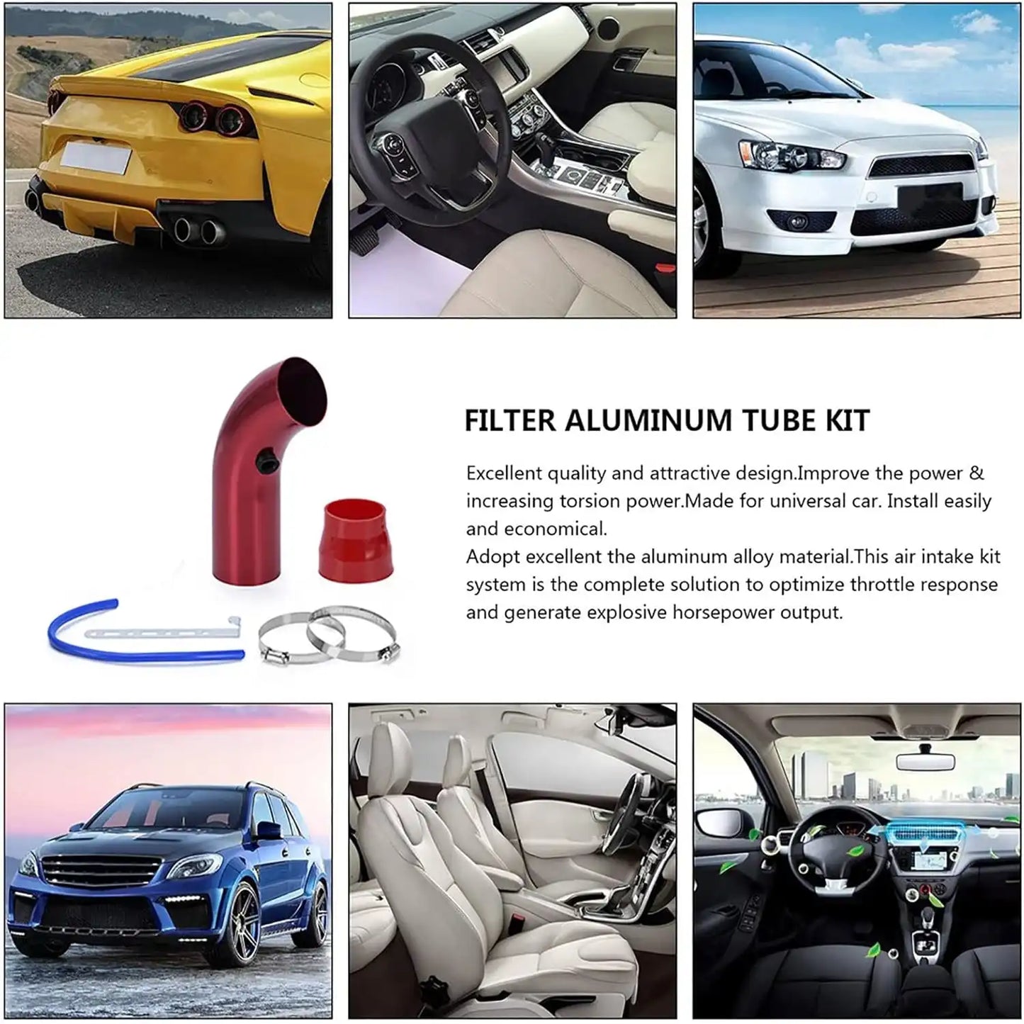 Universal Aluminum Air Intake Pipe Kit – High-Performance Duct Tube with Filter Hose