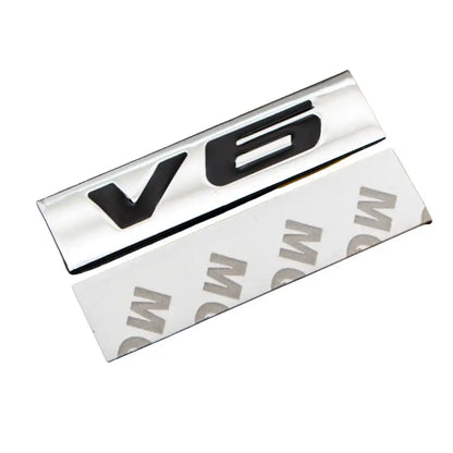 V6 Emblem Metal Badge – 3D Chrome & Black Decal