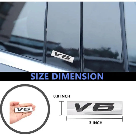V6 Emblem Metal Badge – 3D Chrome & Black Decal