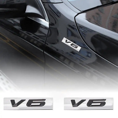 V6 Emblem Metal Badge – 3D Chrome & Black Decal