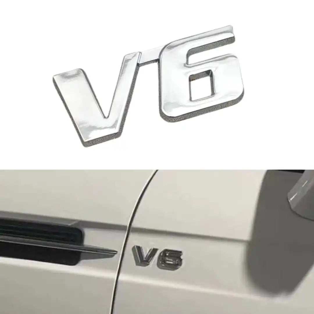 V6 Emblem – Premium 3D Metal Chrome Car Badge