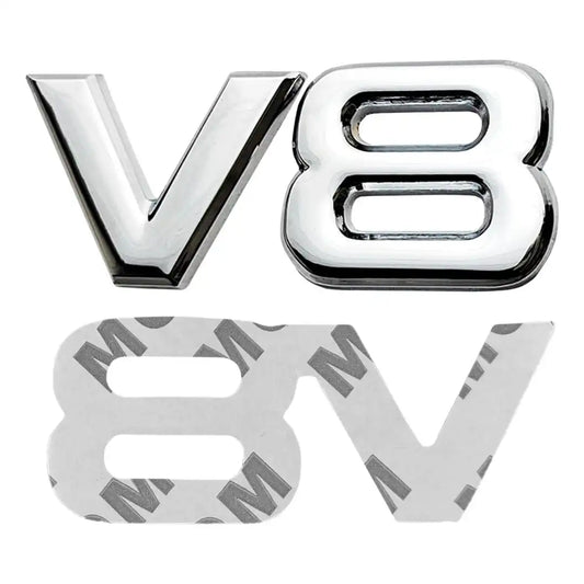 V8 Emblem Chrome Metal Badge - Easy Peel & Stick Installation