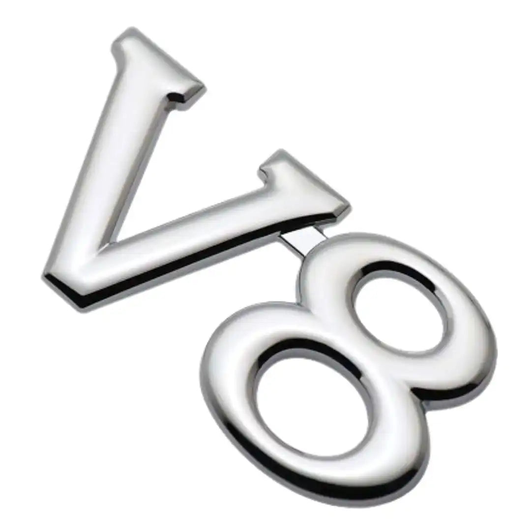 V8 Emblem Chrome Metal Badge - Easy Peel & Stick Installation