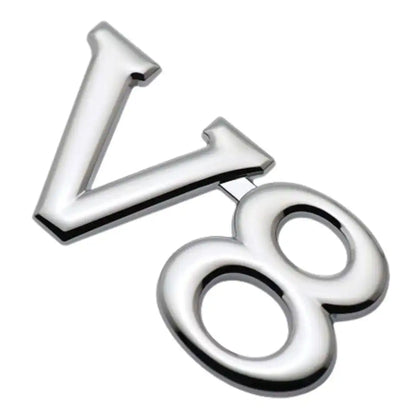 V8 Emblem Chrome Metal Badge - Easy Peel & Stick Installation
