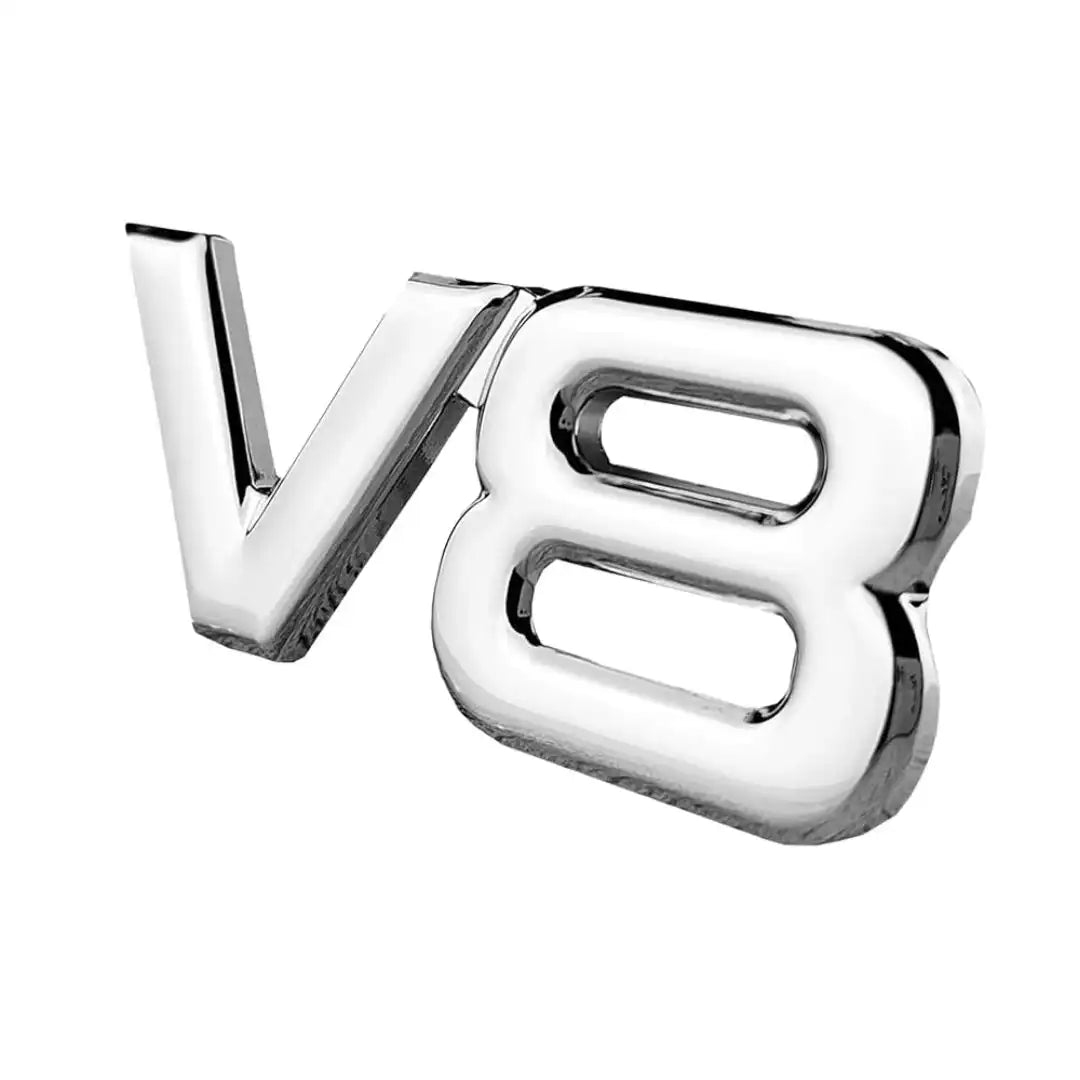 V8 Emblem Chrome Metal Badge - Easy Peel & Stick Installation