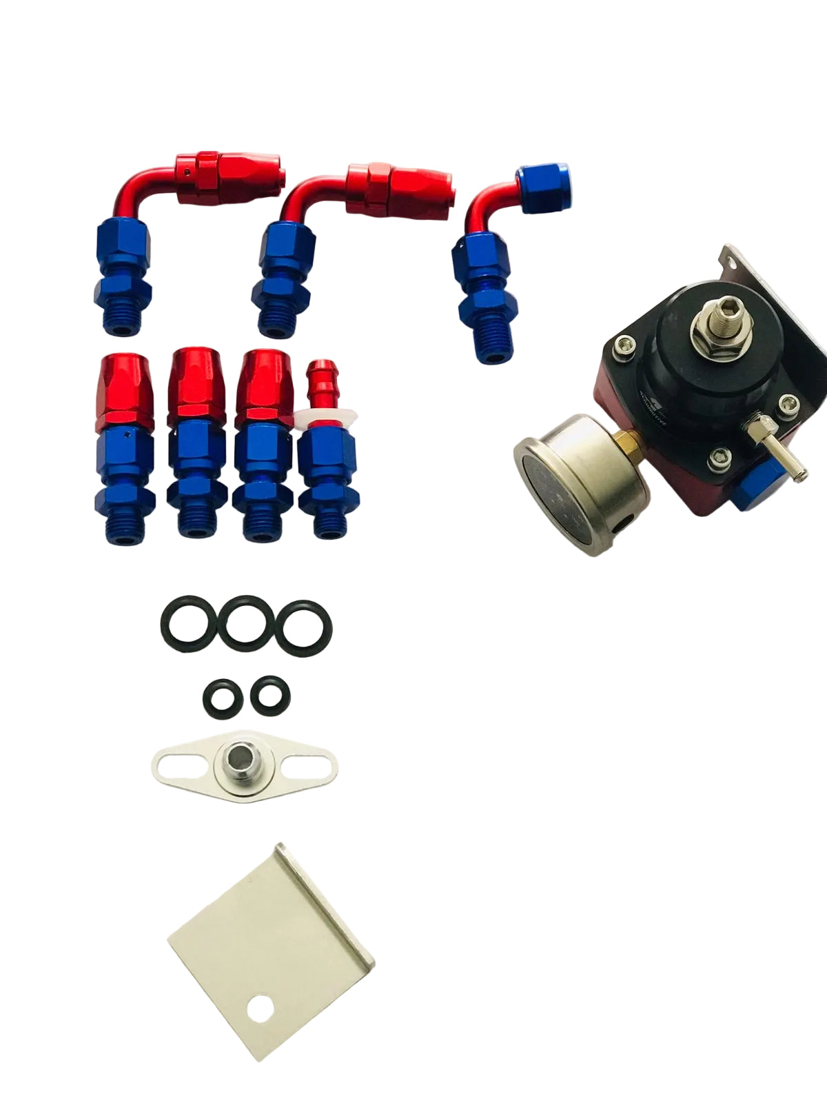 Universal Adjustable EFI Aluminum Fuel Pressure Regulator Kit w/ 0-160 psi Gauge AN6-6AN Fuel Line Hose Fittings Blue & Red