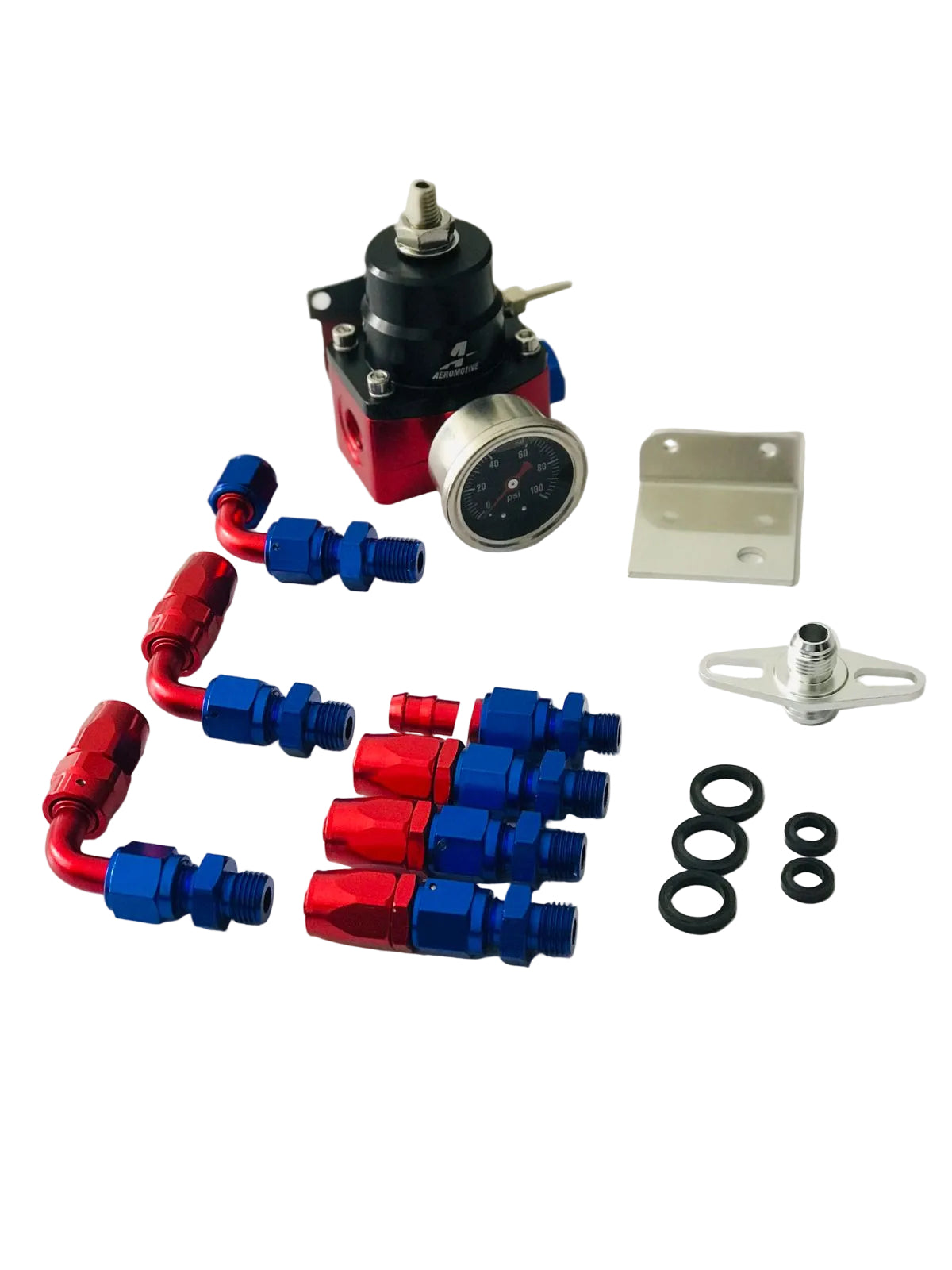 Universal Adjustable EFI Aluminum Fuel Pressure Regulator Kit w/ 0-160 psi Gauge AN6-6AN Fuel Line Hose Fittings Blue & Red