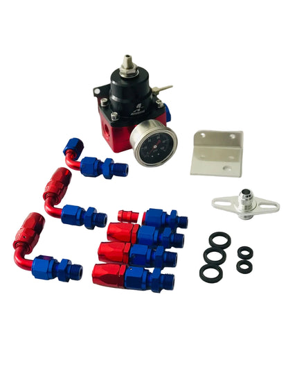 Universal Adjustable EFI Aluminum Fuel Pressure Regulator Kit w/ 0-160 psi Gauge AN6-6AN Fuel Line Hose Fittings Blue & Red