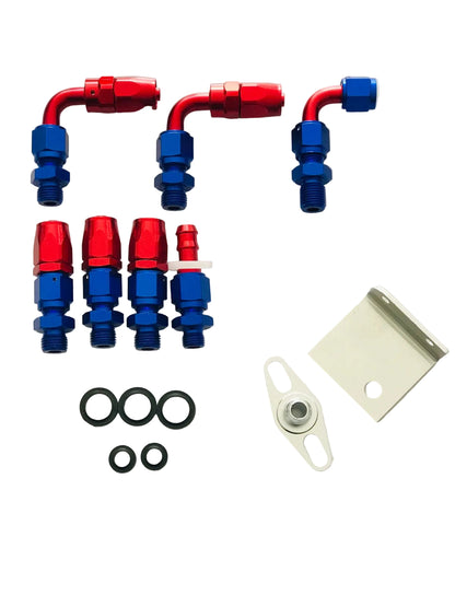 Universal Adjustable EFI Aluminum Fuel Pressure Regulator Kit w/ 0-160 psi Gauge AN6-6AN Fuel Line Hose Fittings Blue & Red