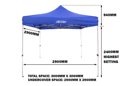 Kings 3x3m Portable Gazebo | Heavy Duty Steel Frame | UPF50+ | Waterproof | 420D Coated polyester