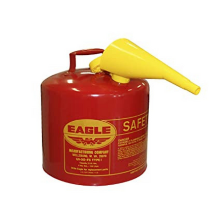 Eagle UI-50-FS Red Galvanized Steel Type I Gasoline Safety Can with Funnel, 5 gallon Capacity, 13.5" Height, 12.5" Diameter,Red