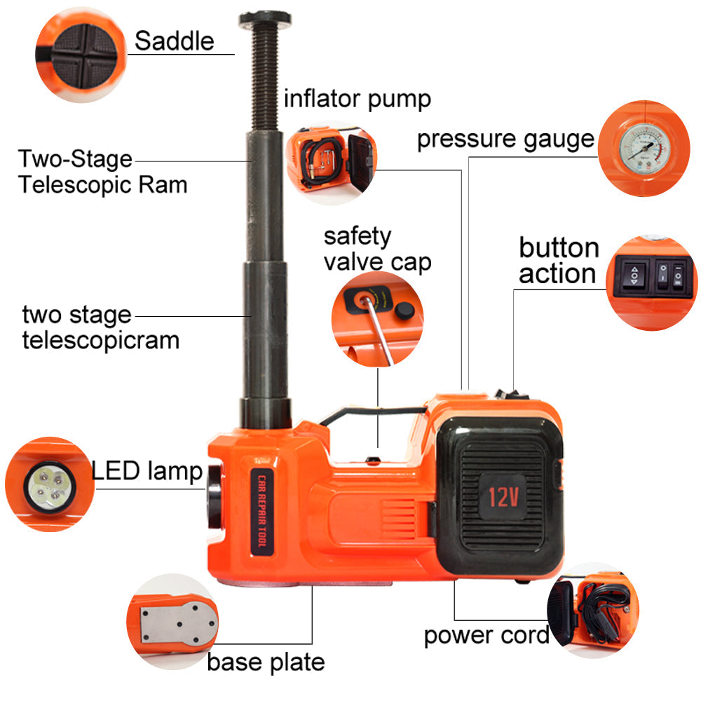 Car Jack Electric Hydraulic Floor Jack 5T 45cm Tire Lifting Tire Inflator Pump Flashlight Safe Hammer Change a Tire for SUV Full Throttle Pakistan